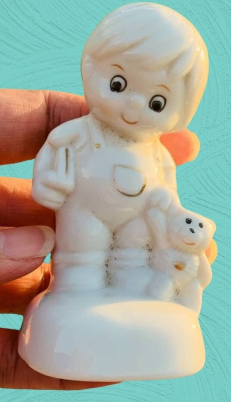 Vintage Shia Yih Porcelain Figurine Boy Wih Teddy Bear Hand Painted Grannycore